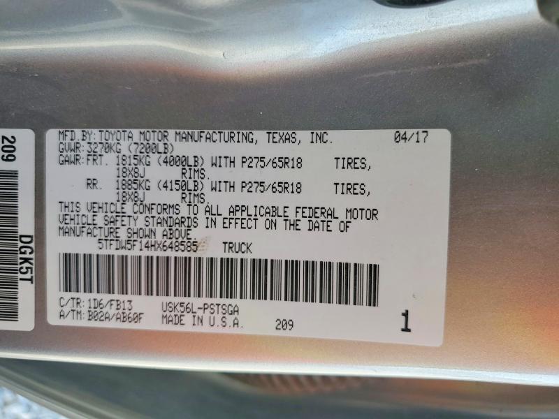 Aukcja sprzedaży 2017 Toyota Tundra, vin: 5TFDW5F14HX648585, numer aukcji: 51759076