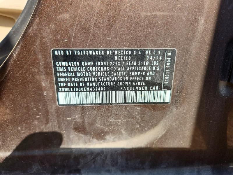 51144716 :رقم المزاد ، 3VWLL7AJ0EM432402 vin ، 2014 Volkswagen Jetta مزاد بيع