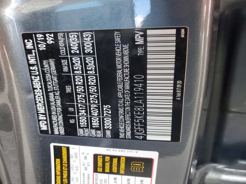 48323446 :رقم المزاد ، 4JGFF5KE8LA119410 vin ، 2020 Mercedes-benz Gls مزاد بيع