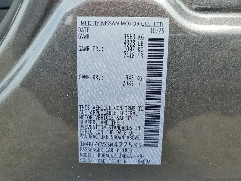 48409586 :رقم المزاد ، 1N4BL4CVXSN427535 vin ، 2025 Nissan Altima مزاد بيع