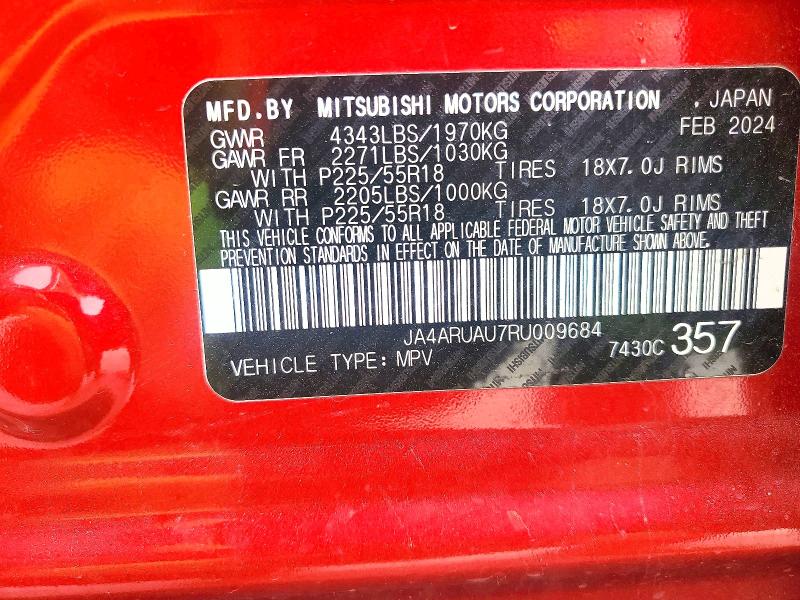 2024 Mitsubishi Outlander Sport მანქანა იყიდება აუქციონზე, vin: JA4ARUAU7RU009684, აუქციონის ნომერი: 48293426