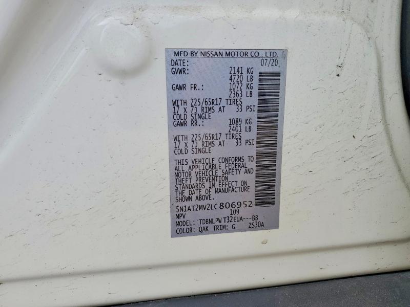 49426066 :رقم المزاد ، 5N1AT2MV2LC806952 vin ، 2020 Nissan Rogue مزاد بيع