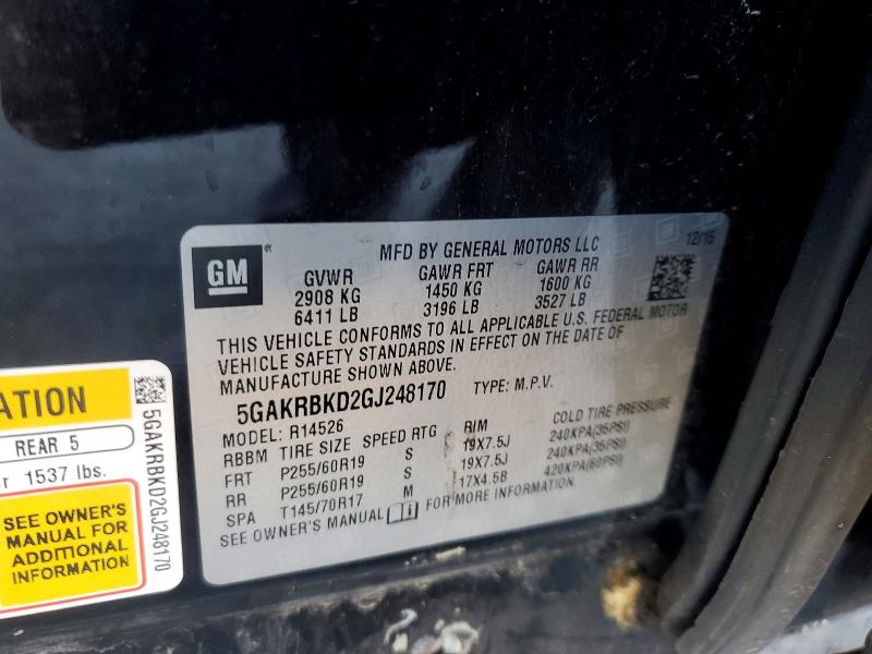 51642786 :رقم المزاد ، 5GAKRBKD2GJ248170 vin ، 2016 Buick Enclave مزاد بيع