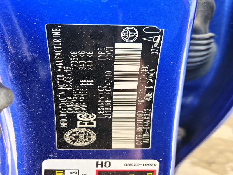 48801706 :رقم المزاد ، 2T1BURHE0GC745140 vin ، 2016 Toyota Corolla مزاد بيع