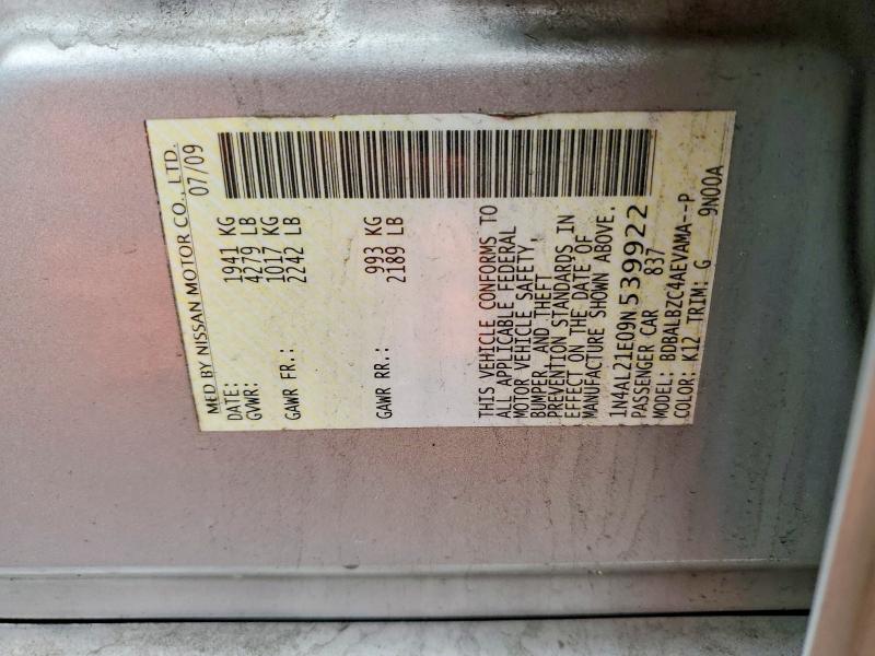Aukcja sprzedaży 2009 Nissan Altima, vin: 1N4AL21E09N539922, numer aukcji: 48771536