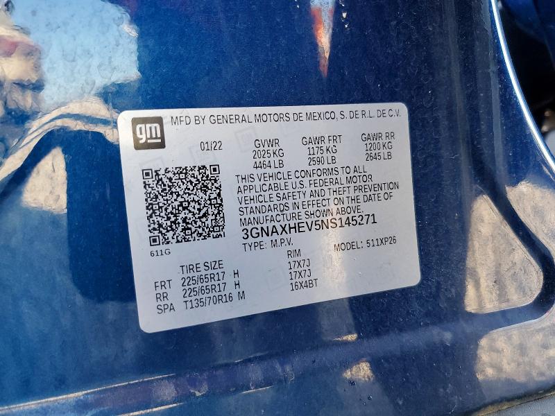 48235686 :رقم المزاد ، 3GNAXHEV5NS145271 vin ، 2022 Chevrolet Equinox مزاد بيع