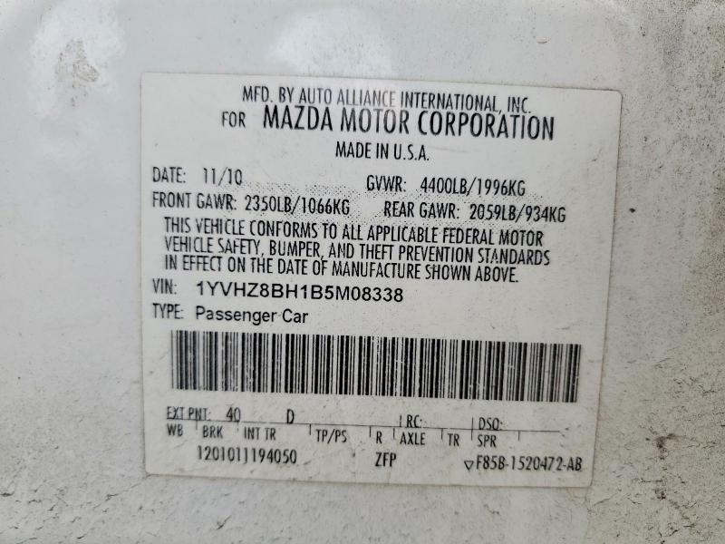 2011 Mazda 6 მანქანა იყიდება აუქციონზე, vin: 1YVHZ8BH1B5M08338, აუქციონის ნომერი: 51969296