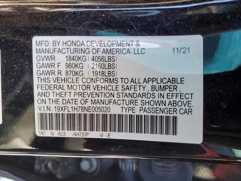 Aukcja sprzedaży 2022 Honda Civic, vin: 19XFL1H78NE005020, numer aukcji: 48818136