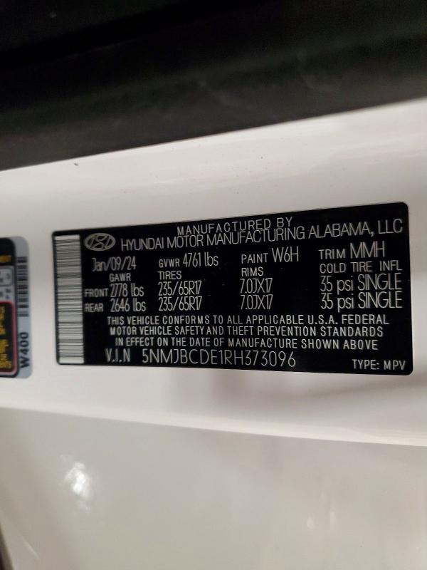 49826416 :رقم المزاد ، 5NMJBCDE1RH373096 vin ، 2024 Hyundai Tucson مزاد بيع
