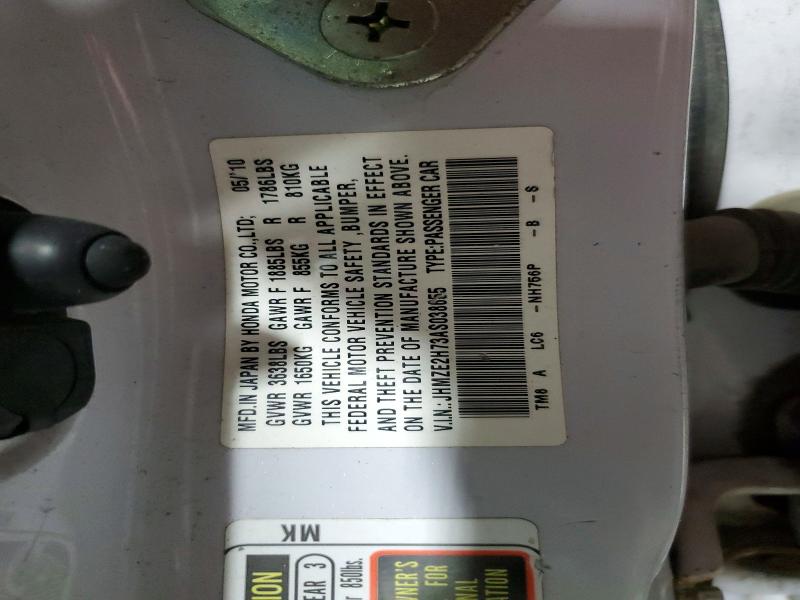 51461826 :رقم المزاد ، JHMZE2H73AS038655 vin ، 2010 Honda Insight مزاد بيع