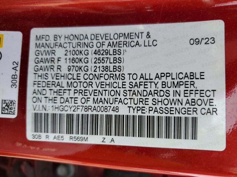50059726 :رقم المزاد ، 1HGCY2F78RA008748 vin ، 2024 Honda Accord مزاد بيع