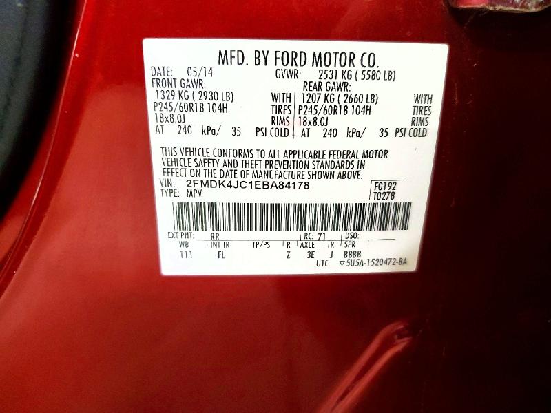 Продаж на аукціоні авто 2014 Ford Edge, vin: 2FMDK4JC1EBA84178, номер лоту: 51771426