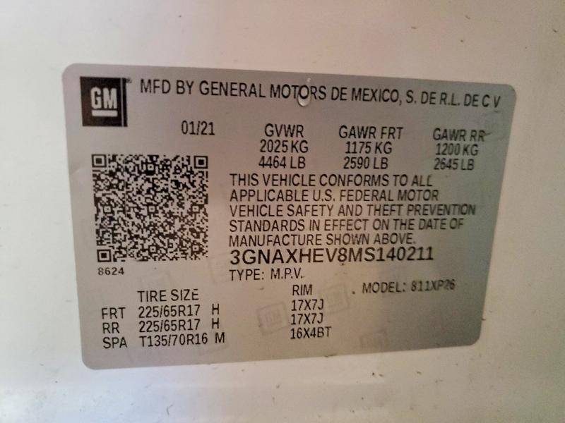 Продажа на аукционе авто 2021 Chevrolet Equinox, vin: 3GNAXHEV8MS140211, номер лота: 50066856