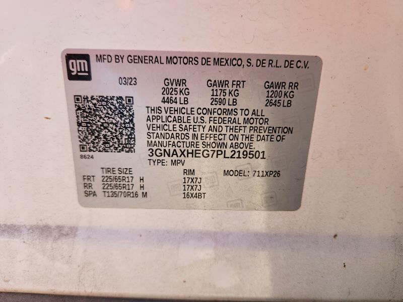 Aukcja sprzedaży 2023 Chevrolet Equinox, vin: 3GNAXHEG7PL219501, numer aukcji: 50107316