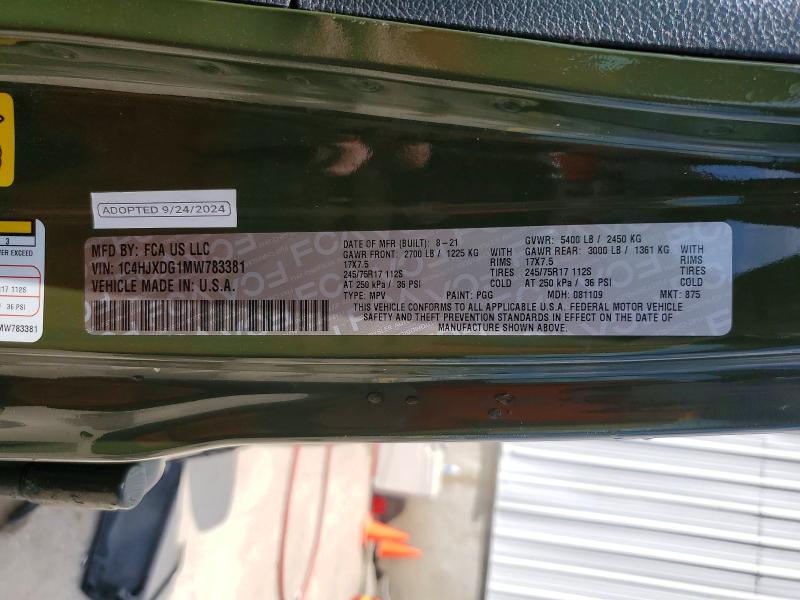 Aukcja sprzedaży 2021 Jeep Wrangler Unlimited, vin: 1C4HJXDG1MW783381, numer aukcji: 49892616