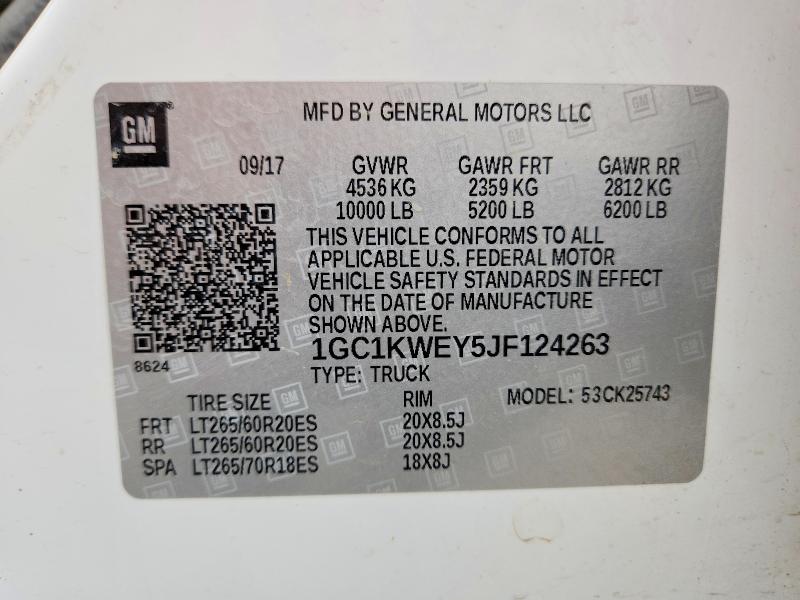 Продаж на аукціоні авто 2018 Chevrolet Silverado, vin: 1GC1KWEY5JF124263, номер лоту: 51545176