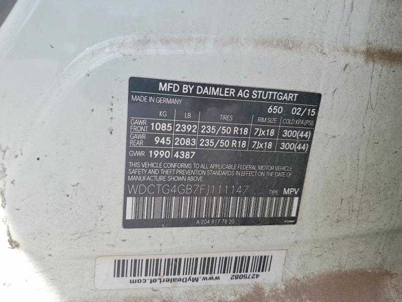 Продажа на аукционе авто 2015 Mercedes-benz Gla, vin: WDCTG4GB7FJ111147, номер лота: 48672046