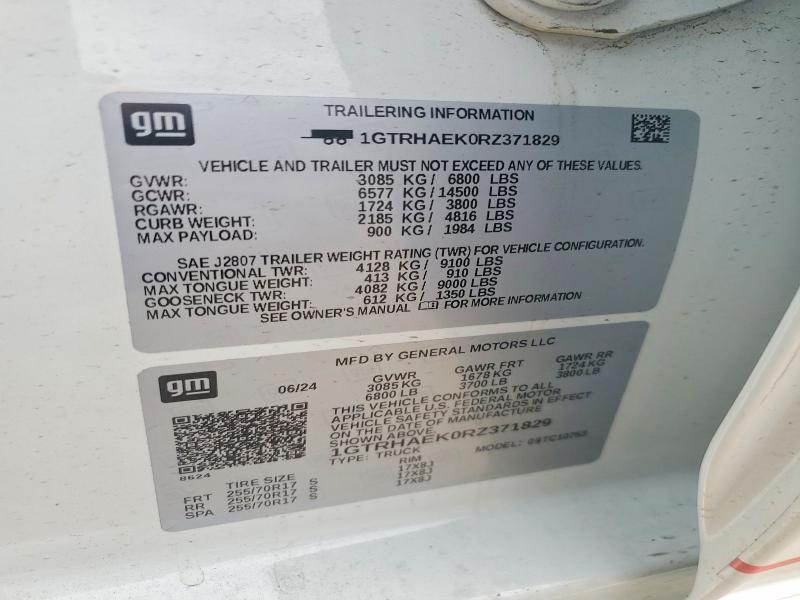 Продаж на аукціоні авто 2024 Gmc Siera 1500, vin: 1GTRHAEK0RZ371829, номер лоту: 48818126