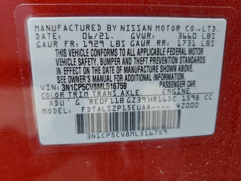 Aukcja sprzedaży 2021 Nissan Kicks, vin: 3N1CP5CV8ML516759, numer aukcji: 51005426