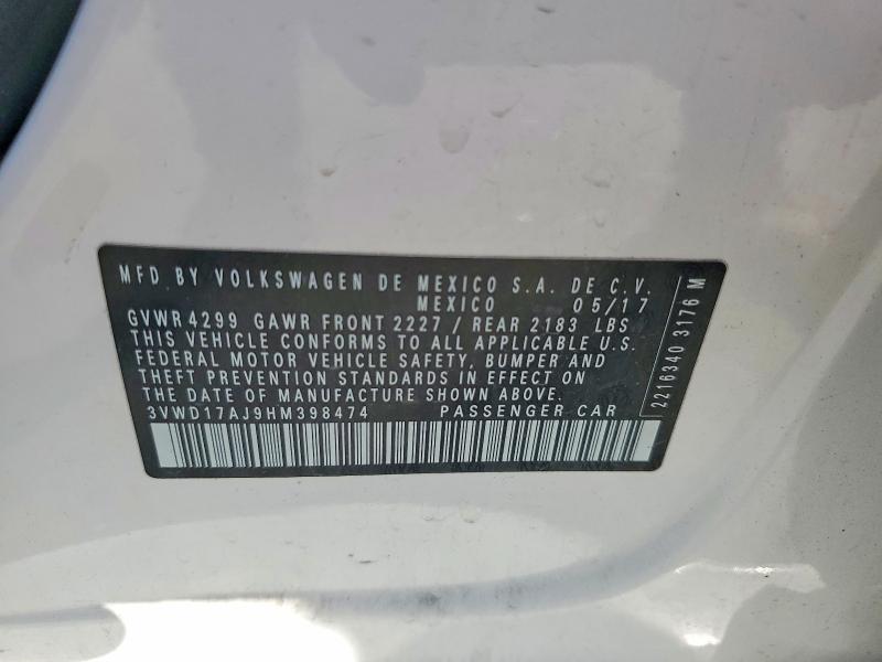 Продажа на аукционе авто 2017 Volkswagen Jetta, vin: 3VWD17AJ9HM398474, номер лота: 50217236