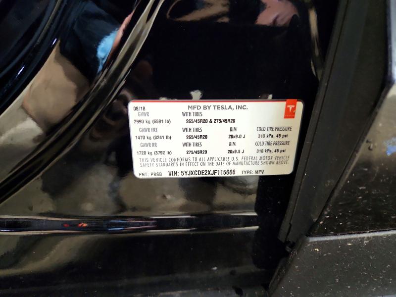 2018 Tesla Model X მანქანა იყიდება აუქციონზე, vin: 5YJXCDE2XJF115666, აუქციონის ნომერი: 51583216