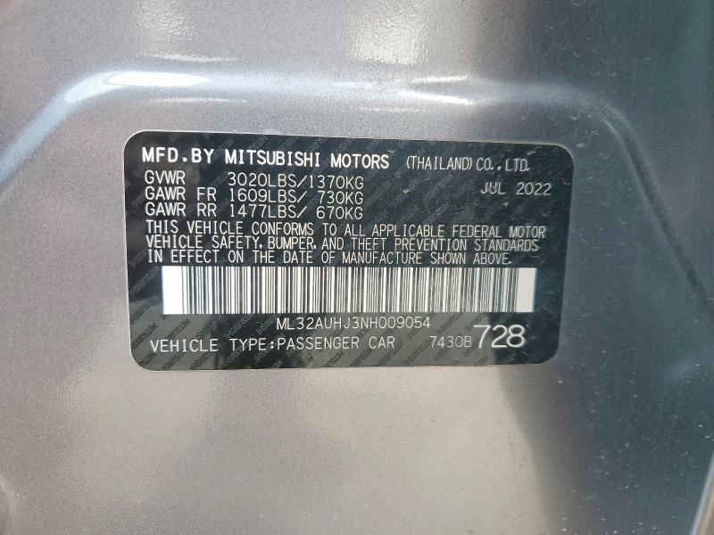 Aukcja sprzedaży 2022 Mitsubishi Mirage, vin: ML32AUHJ3NH009054, numer aukcji: 48387956