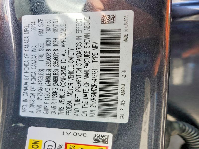 50109956 :رقم المزاد ، 2HKRS4H72RH473781 vin ، 2024 Honda Cr-v مزاد بيع