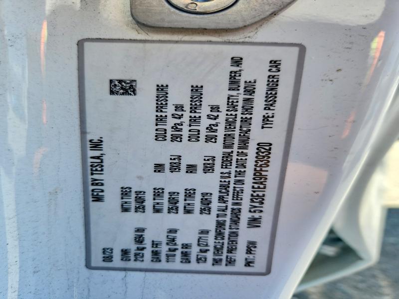 2023 Tesla Model 3 მანქანა იყიდება აუქციონზე, vin: 5YJ3E1EA9PF639320, აუქციონის ნომერი: 51123706