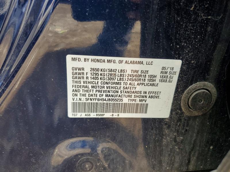 Продаж на аукціоні авто 2018 Honda Pilot, vin: 5FNYF6H54JB055235, номер лоту: 50343106