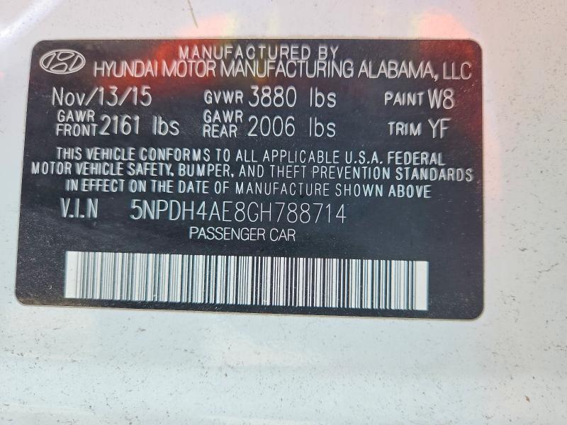 Aukcja sprzedaży 2016 Hyundai Elantra, vin: 5NPDH4AE8GH788714, numer aukcji: 51020506