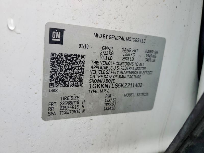 47950826 :رقم المزاد ، 1GKKNTLS5KZ211402 vin ، 2019 Gmc Acadia مزاد بيع