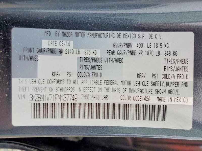 Продажа на аукционе авто 2015 Mazda 3, vin: 3MZBM1V71FM137749, номер лота: 51020116