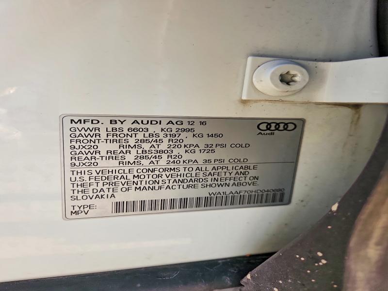 Продаж на аукціоні авто 2017 Audi Q7, vin: WA1LAAF70HD040680, номер лоту: 50262106