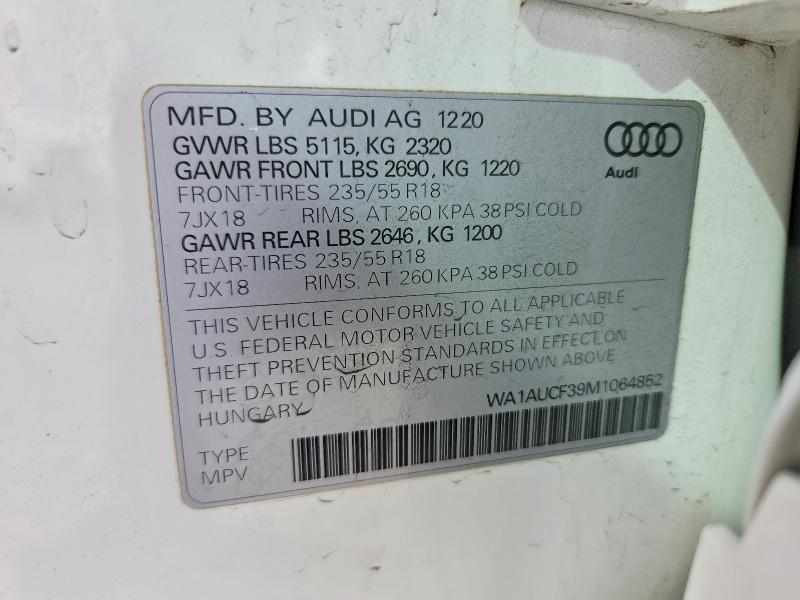 2021 Audi Q3 მანქანა იყიდება აუქციონზე, vin: WA1AUCF39M1064852, აუქციონის ნომერი: 50001796