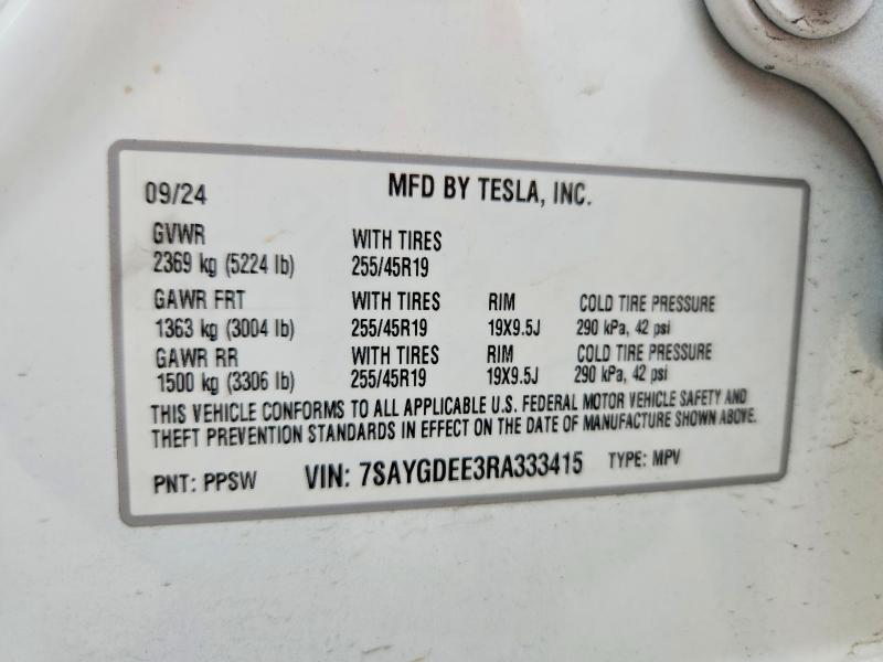 2024 Tesla Model Y მანქანა იყიდება აუქციონზე, vin: 7SAYGDEE3RA333415, აუქციონის ნომერი: 49808126