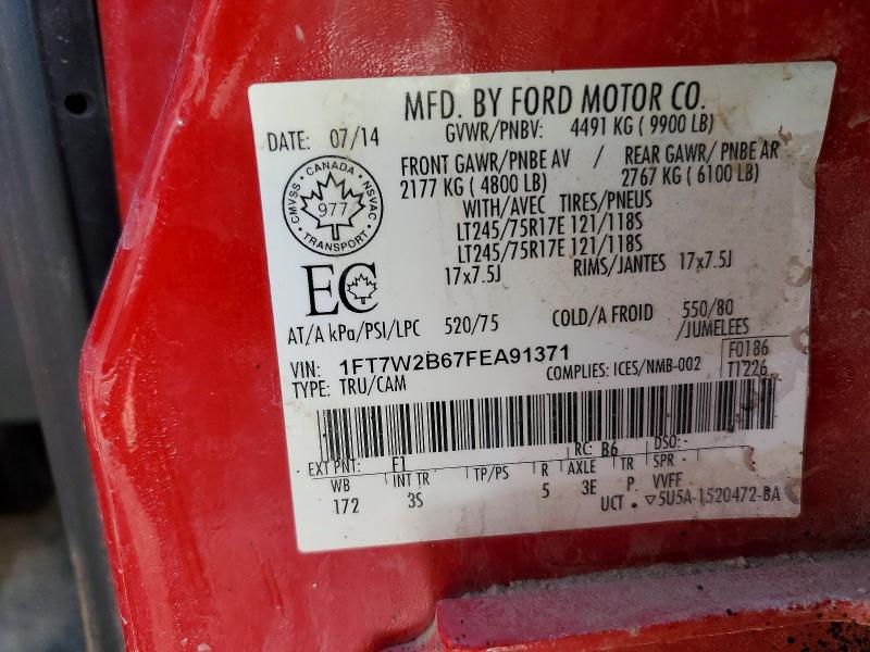 49154286 :رقم المزاد ، 1FT7W2B67FEA91371 vin ، 2015 Ford F250 مزاد بيع