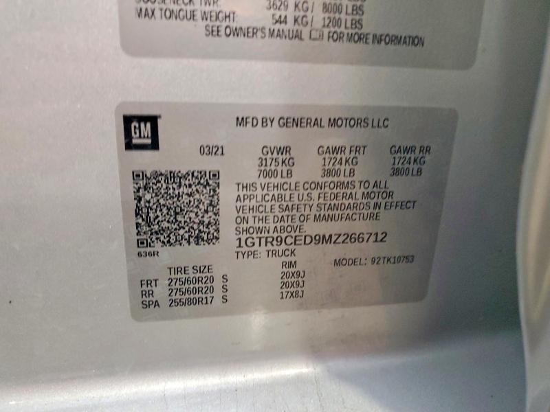 Aukcja sprzedaży 2021 Gmc Sierra, vin: 1GTR9CED9MZ266712, numer aukcji: 51212406