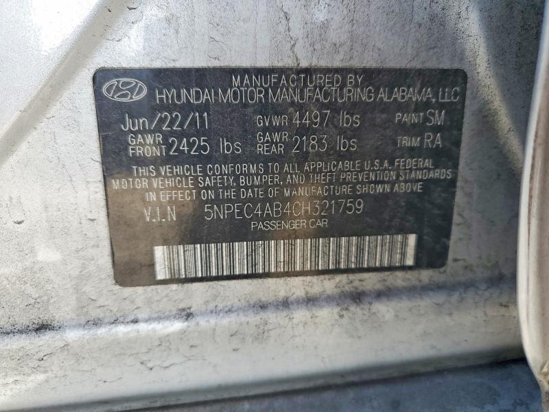 Продаж на аукціоні авто 2012 Hyundai Sonata, vin: 5NPEC4AB4CH321759, номер лоту: 51381016