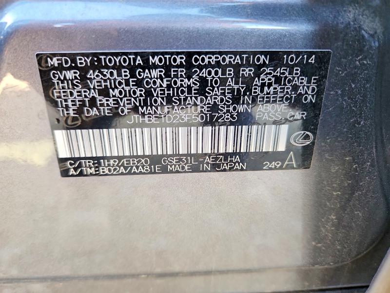 48189076 :رقم المزاد ، JTHBE1D23F5017283 vin ، 2015 Lexus Is 350 مزاد بيع