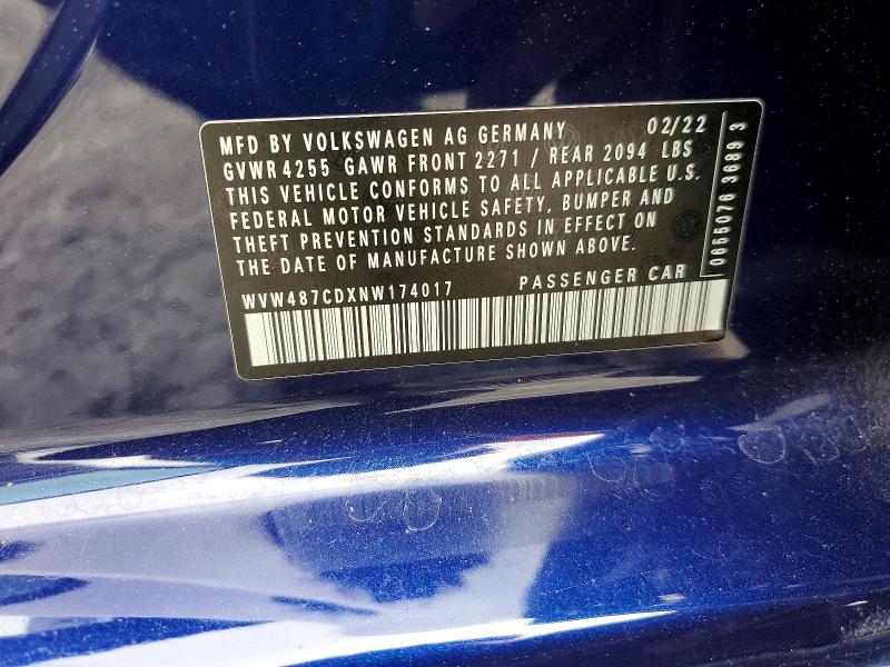 Aukcja sprzedaży 2022 Volkswagen Gti, vin: WVW487CDXNW174017, numer aukcji: 51504556