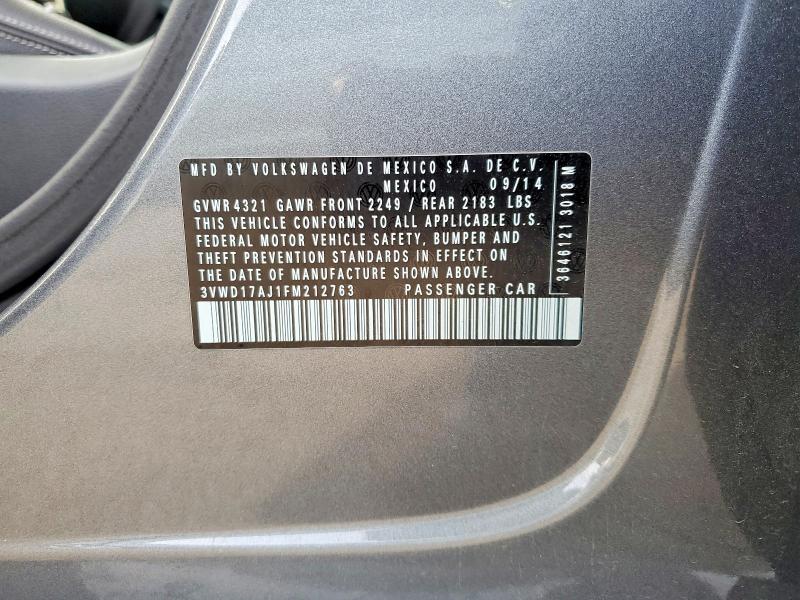 48746716 :رقم المزاد ، 3VWD17AJ1FM212763 vin ، 2015 Volkswagen Jetta مزاد بيع