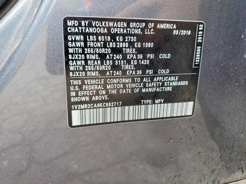 Aukcja sprzedaży 2019 Volkswagen Atlas, vin: 1V2MR2CA9KC552717, numer aukcji: 51598186