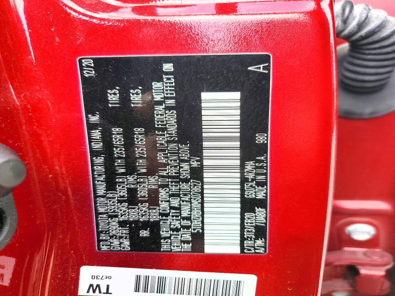 2021 Toyota Highlander მანქანა იყიდება აუქციონზე, vin: 5TDHZRBHXMS078627, აუქციონის ნომერი: 51476806
