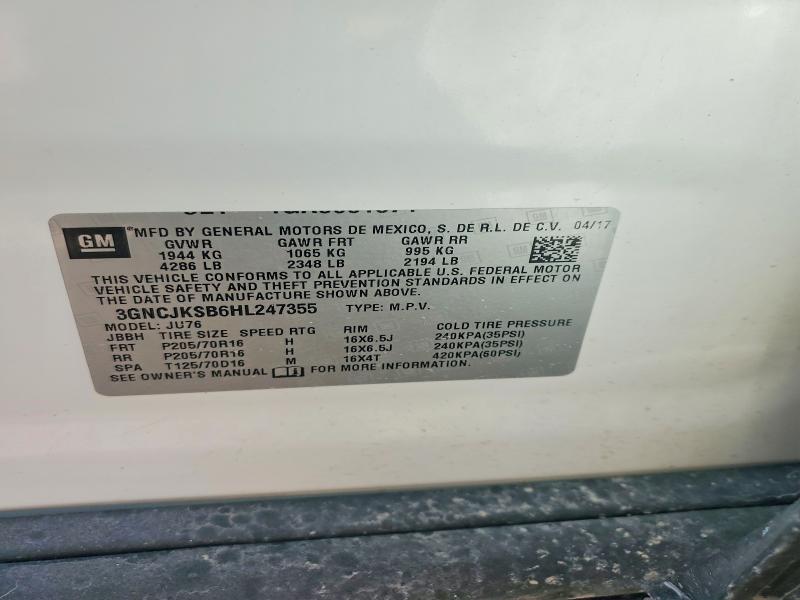 Aukcja sprzedaży 2017 Chevrolet Trax, vin: 3GNCJKSB6HL247355, numer aukcji: 50914496