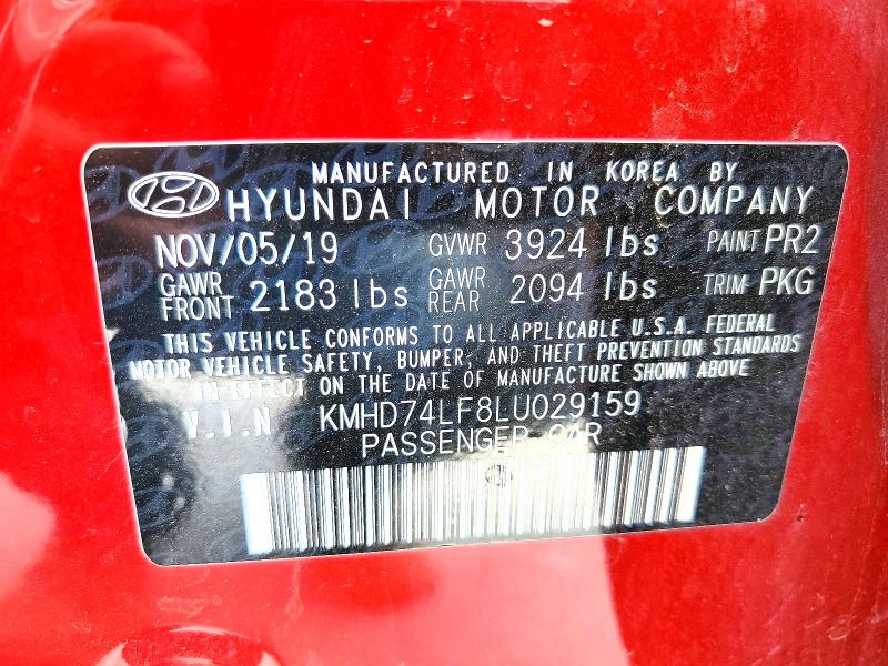 49828976 :رقم المزاد ، KMHD74LF8LU029159 vin ، 2020 Hyundai Elandra مزاد بيع