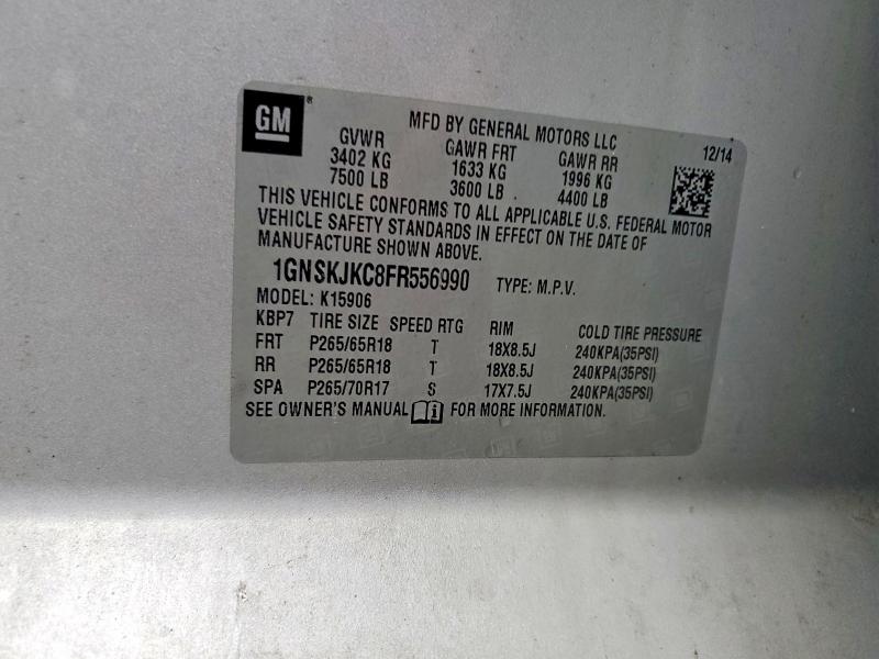 51518806 :رقم المزاد ، 1GNSKJKC8FR556990 vin ، 2015 Chevrolet Suburban مزاد بيع