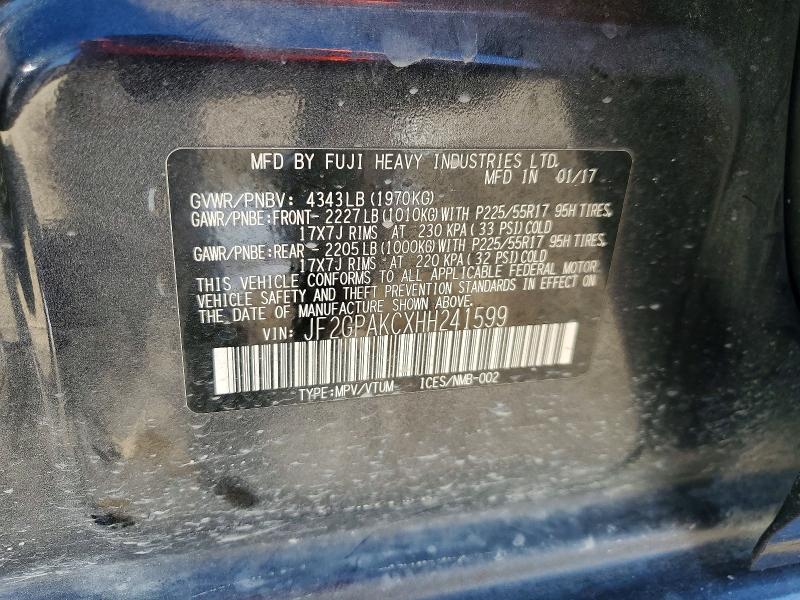 Продаж на аукціоні авто 2017 Subaru Crosstrek, vin: JF2GPAKCXHH241599, номер лоту: 50238316