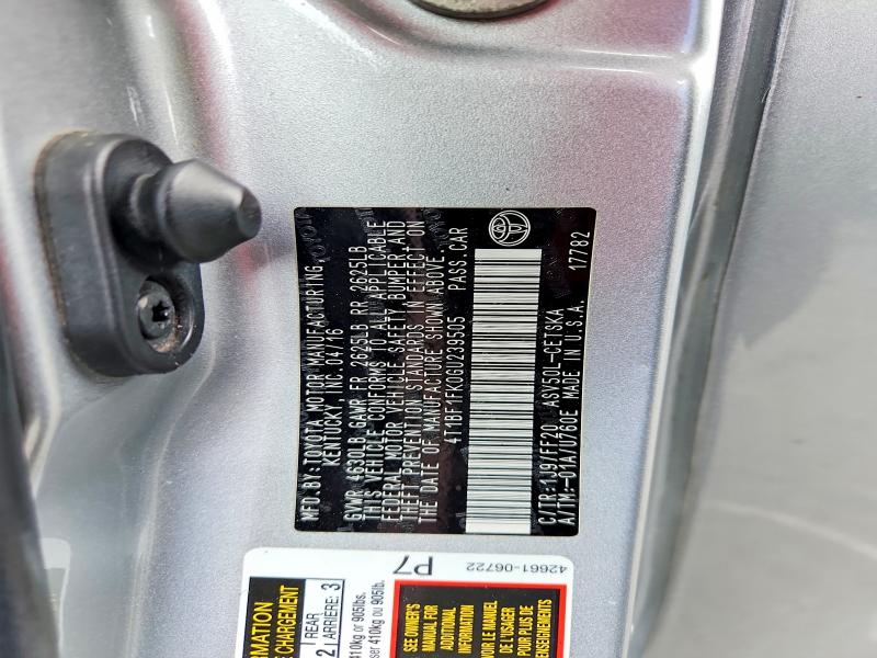 50367806 :رقم المزاد ، 4T1BF1FK0GU239505 vin ، 2016 Toyota Camry مزاد بيع