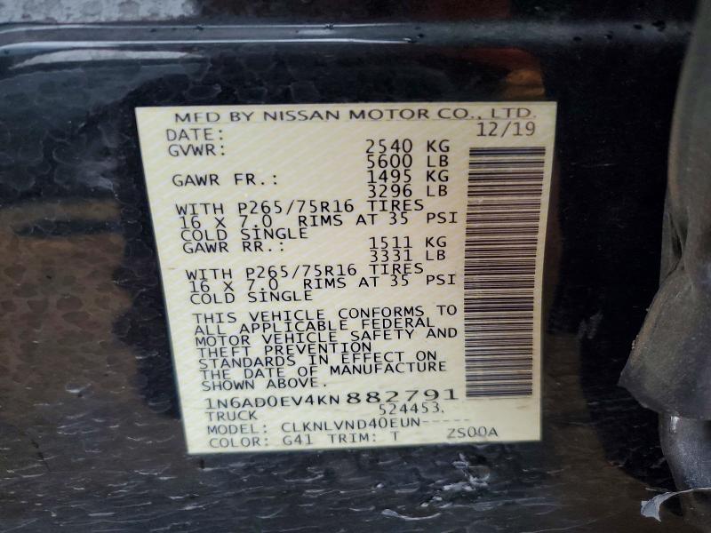 2019 Nissan Frontier მანქანა იყიდება აუქციონზე, vin: 1N6AD0EV4KN882791, აუქციონის ნომერი: 50638546