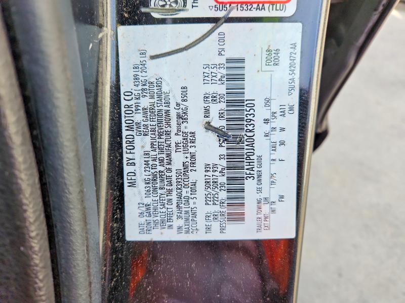 Продаж на аукціоні авто 2012 Ford Fusion, vin: 3FAHP0JA0CR393501, номер лоту: 50158796